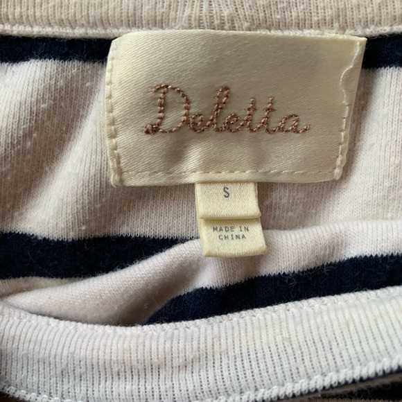 Size Small Anthropologie (Deletta) Bell Sleeved, Navy & White Stripped Shirt - Picture 5 of 8